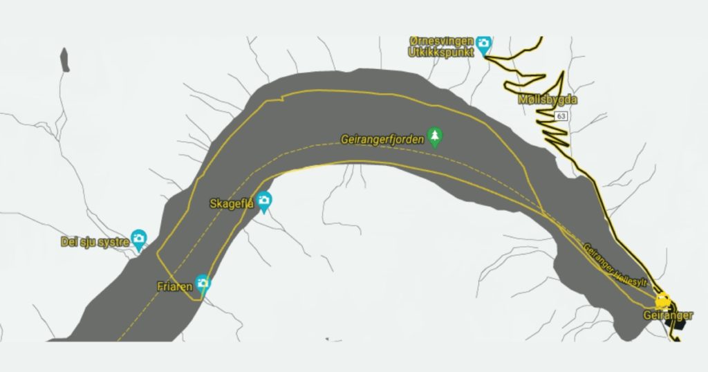 Illustration of a Bonseye electric RIB trip in Geiranger Fjord Norway