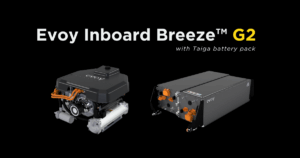3d render of the Evoy Inboard Breeze G2 120+hp electric inboard with Taiga battery