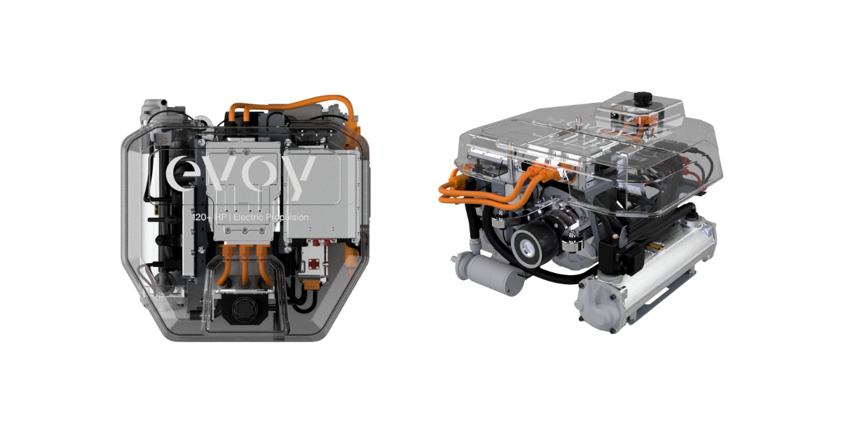 E3d render of Evoy Vita electric inboard Breeze motor with see through lid